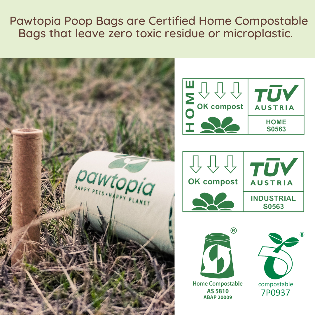 Pawtopia Compostable Dog Poop Bags (120 Bags + Green Poop Bag Carrier)