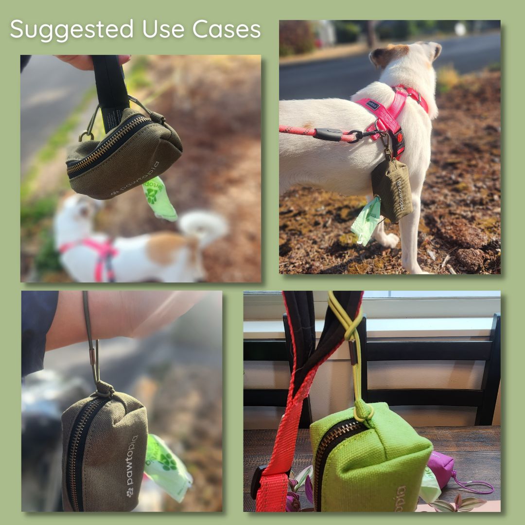 Fabric Dog Poop Bag Dispenser Pouch (Green) with Poop Bag Carrier (Green) and 2 Rolls