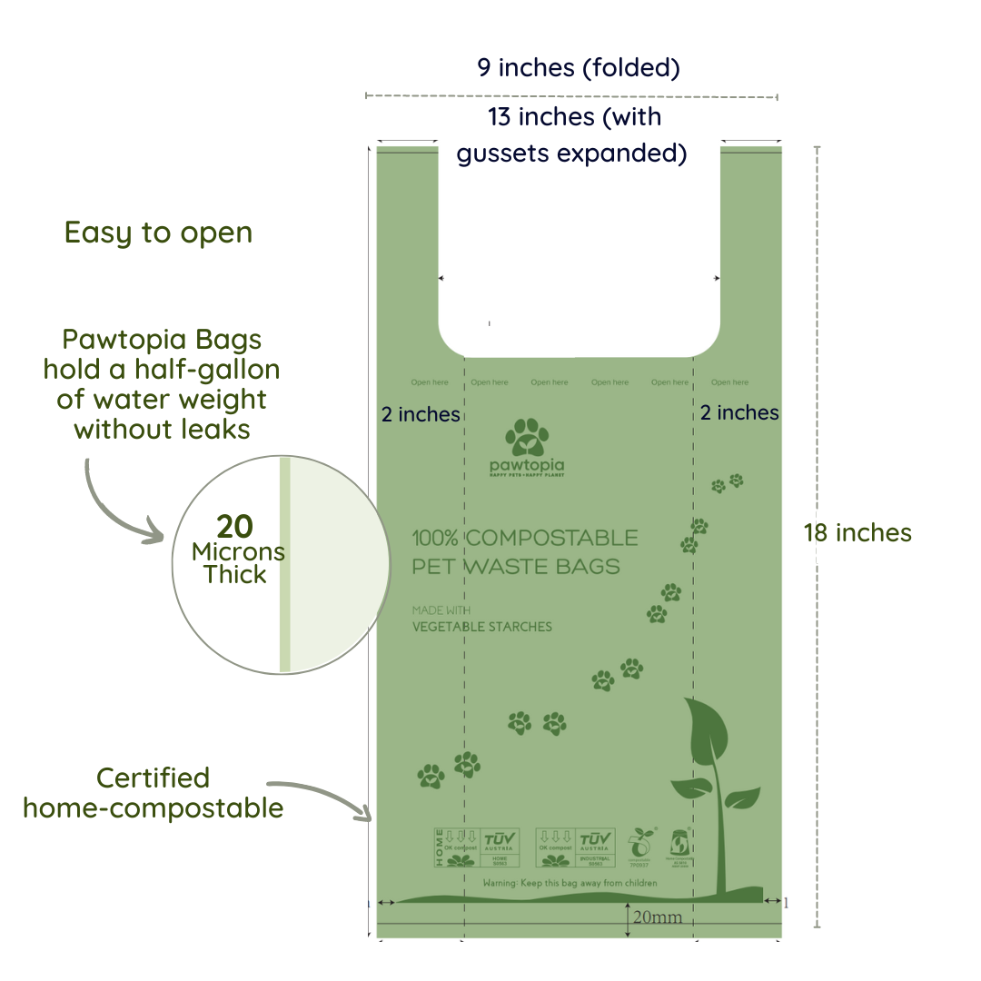 Pawtopia Certified Home Compostable Pet Waste Bags with Handles (Extra Large, 100 Bags, Single Roll)