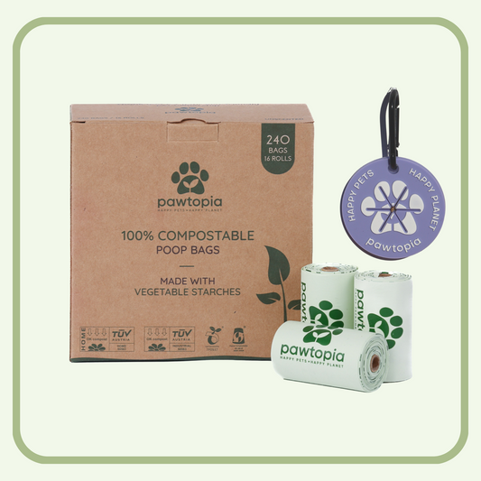Pawtopia Compostable Dog Poop Bags (240 Bags + Lavender Poop Bag Carrier)
