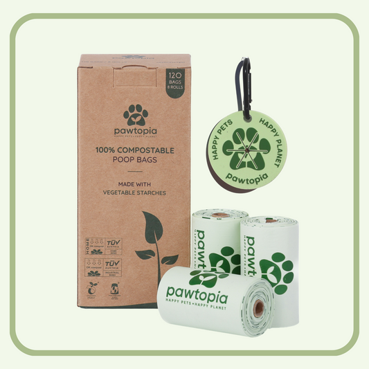 Pawtopia Compostable Dog Poop Bags (120 Bags + Green Poop Bag Carrier)