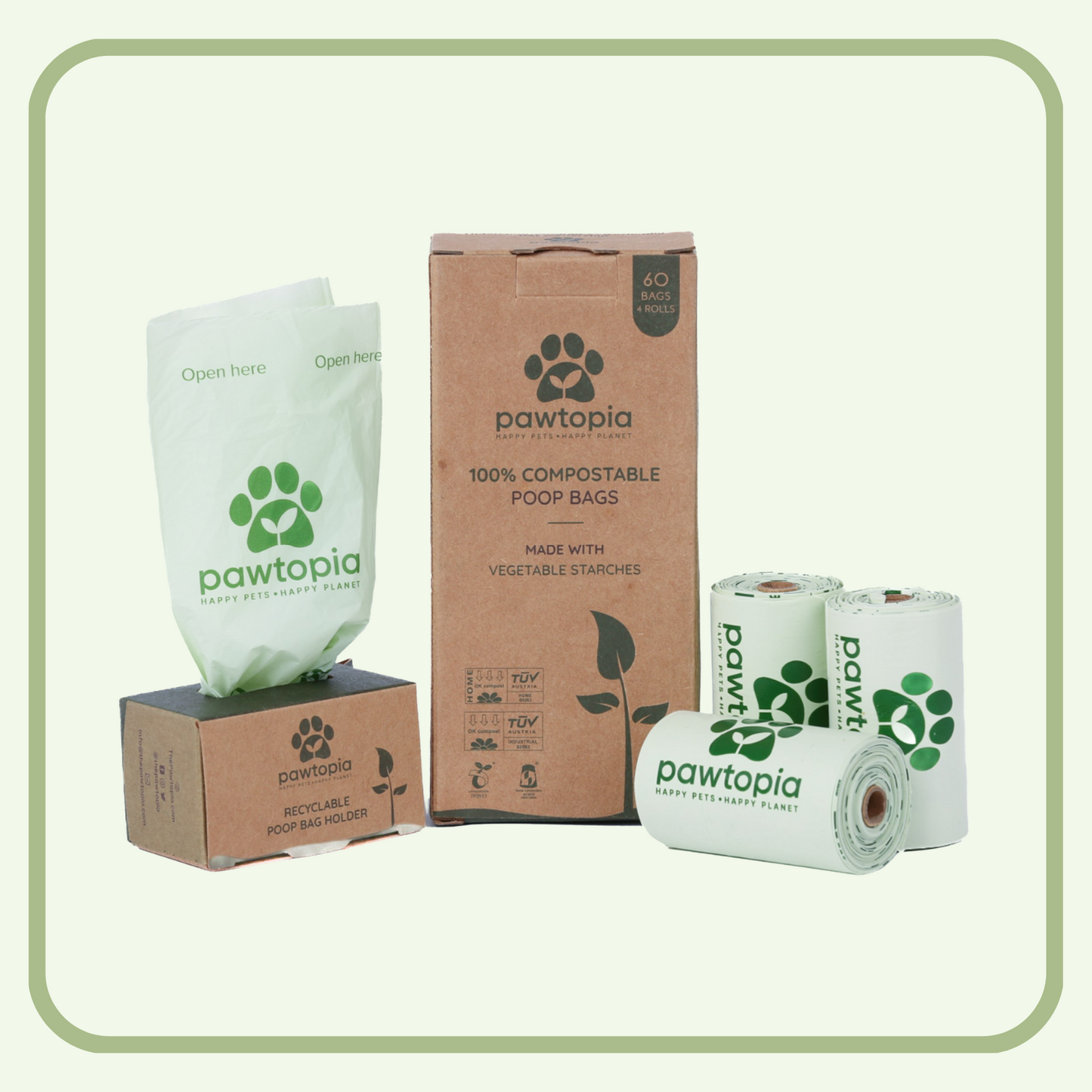 Home Compostable Pet Waste Bag (60) with Paper Dispenser